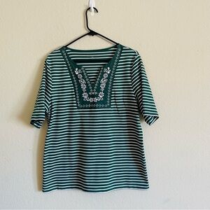Croft&Borrow womans green peasant striped top size XL spring prairie florals